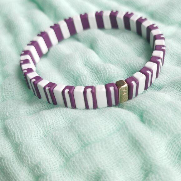 Roxanne Assoulin Rainbow Brite Gold Purple White Stretch Bracelet - Picture 3 of 3